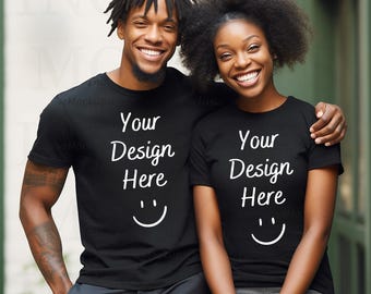 Black Couple Mockup Black Bella Canvas 3001 Mockup Black Model Mockup African American Mockups Black People Mockups Couples Black T-Shirt