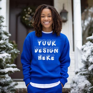 Black Model Mockup Gildan 18000 Mockup Gildan Royal Sweatshirt Mockup Sweatshirt Royal Gildan Crewneck Mockups Nonbinary Model LGBTQIA+ Mock