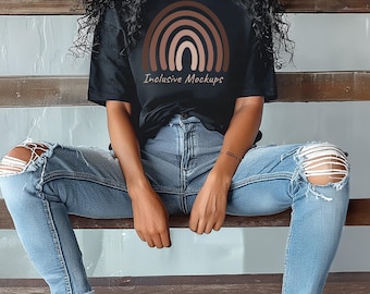 Black Comfort Colors 1717 Mockup Black Model Mockup Woman Black Comfort Colors Mockup Black T-Shirt Mockup 1717 Boho Comfort Colors C1717
