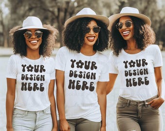 3 Black Women Group Tshirt Mockup, White Shirt Mockup Friends T-Shirt Mock Up, Bachelorette Mockups, Black Model Mockup, African American