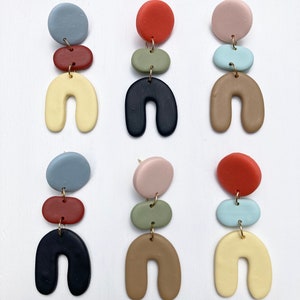 Handmade Polymer Clay Earrings - Geometric Morandi Palette