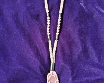 purple wood beads hemp Tree of Life Macrame Wall Hanging with lepidolite healing crystal 32cm x 75cm natural cotton purple feathers.