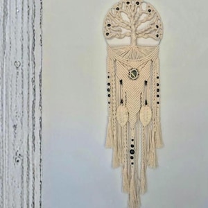 Crocodile Rock Stromatolite Tree of Life | Large Macrame Wall Hanging | Crystal Boho Home Decor