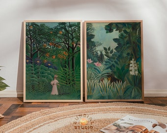 Resortcore Wall Art Print, Summer Botanical Painting, Green Landscape Jungle Artwork, Tropical Wall Decor, Warm Tone PRINTABLE Digital Art