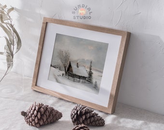 Rustic Winter Landscape Painting / Printable Christmas Snow Art / Neutral Country Farmhouse Digital Print / Vintage Artwork Christmas Decor