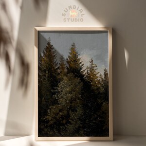Woodland Nursery Art Pine Tree Print, Gift For Him, Rustic Lake House Forest Oil Painting, PRINTABLE Artwork Digital Download