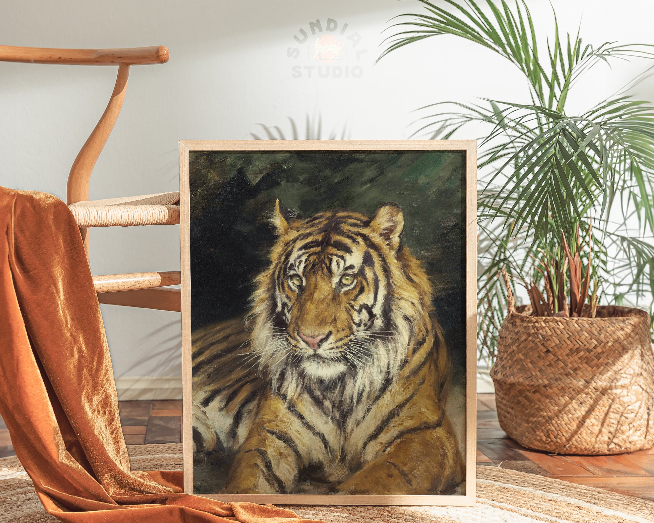 Tiger Decor Black and White Oil Painting Animal Art Print by Eric Sweet 