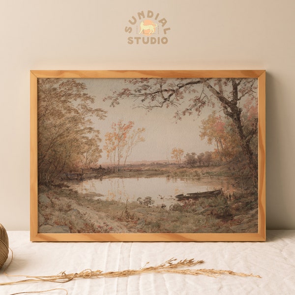 Rustic Autumn Farmhouse Art Print, Autumn Desktop Background, PRINTABLE Country Landscape Painting, Downloadable DIGITAL Fall Artwork