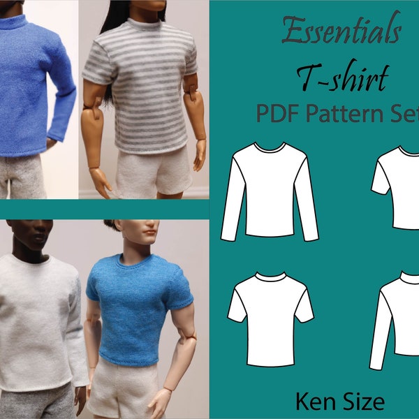 Essentials T-shirt PDF Pattern Set for 11.5 Inch Dolls: size MTM Ken