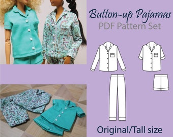 Button-up Pajamas Set PDF Pattern for 11.5 Inch Dolls: size MTM Original/Tall