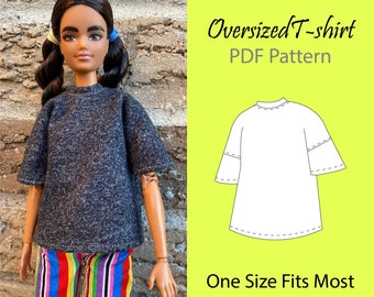 Patrón PDF de muñeca camiseta extragrande para muñecas de 11,5 pulgadas: talla única