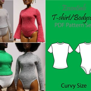 Essentials T-shirt/Bodysuit PDF Pattern Set for 11.5 Inch Dolls: size MTM Curvy