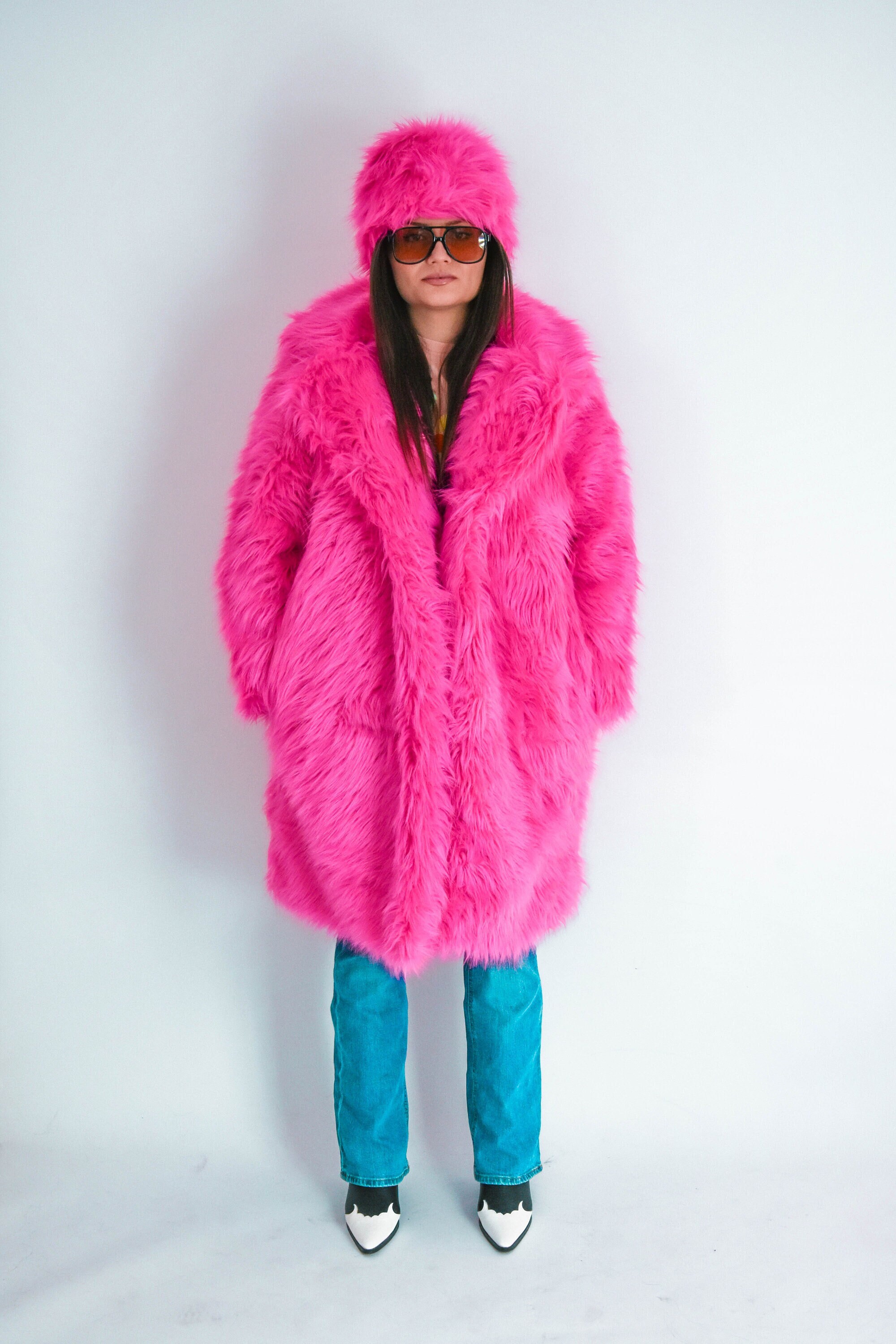 Pink Faux Fur Oversize Long Coat