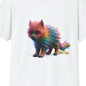Rainbow Striped Cat T-Shirt: Mystic Fuzz Art