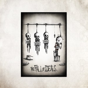 FREDWARDFALLによる「理想の崩壊」の絵。比喩的で皮肉な作品で、深く考えさせられます。