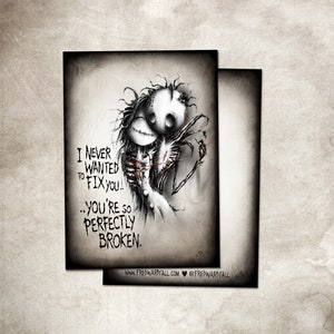 Zeichnung/Postkarte " perfectly broken " Creepy art from a creepy heart. Jack and Sally inspired drawing with lovely lyrics. by Fredwardfall