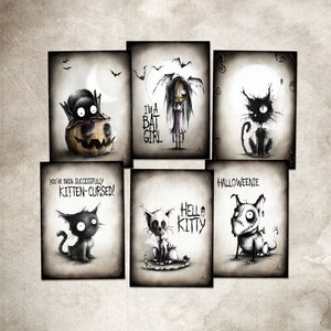 FREDWARDFALL - "HALLOWEEN EDITION 3", conjunto de 6 cartas com desenhos assustadores e únicos. Perfeito para o Halloween como decoração e convite