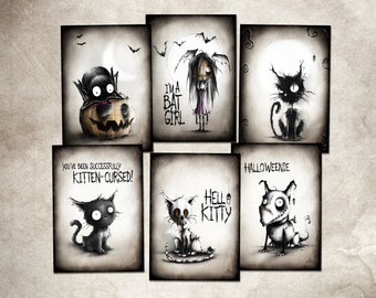 FREDWARDFALL - "HALLOWEEN EDITION 3", 6-card set with spooky unique drawings. Perfect for Halloween as decoration and invitation