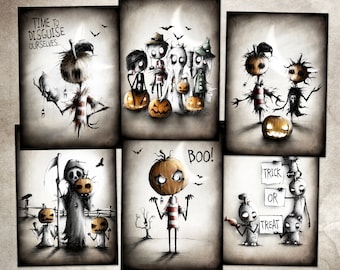 The Crap Chronicles - "HALLOWEEN EDITION", jeu de 6 cartes avec des illustrations uniques et idiosyncratiques. Décoration parfaite. Taille A6