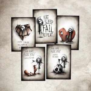 The Crap Chronicles - "LUCI Series", 5er-Kartenset mit handgemachten Illustrationen von Herzen. Emotionen, Gedanken und Gefühle in Bildern.