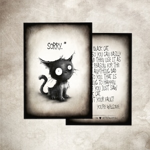 Dibujo/postal "Black Cat" de Fredwardfall. Regalo perfecto y emotivo para quien lo necesite.