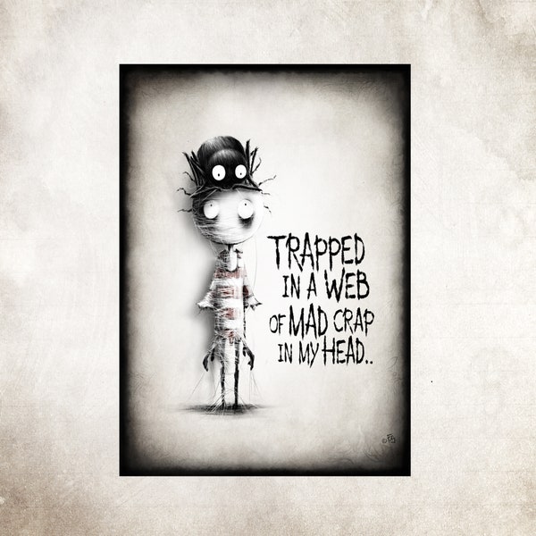 Drawing " Trapped in crap " Sad and creepy dark art about mental health. by FREDWARDFALL