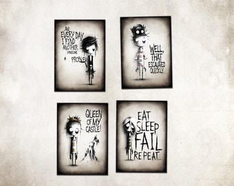Fridge magnets - "Characters" by FREDWARDFALL. Set of 4 creepy fridge magnets, handmade, durable magnetic foil, glossy.