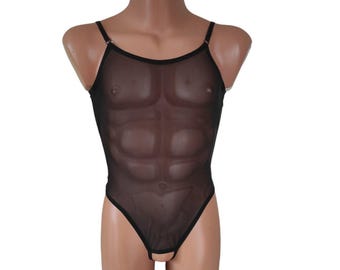 Body da uomo in rete con schiena scoperta. Intimo maschile seducente e trasparente. Lingerie sissy. Body con perizoma completo per uomo. S M L XL XXL.
