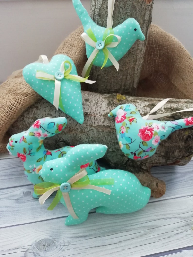 Set of 5 Easter Ornaments Stuffed Easter Bunny Easter Birds Etsy