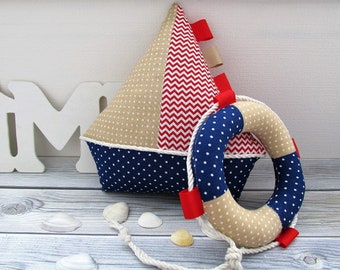 Set of marine soft toys, marine decor for children's room, sea toy, ship made of cloth, small boat, soft toy for children.
