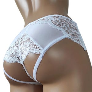 Weißer, schrittloser Perlen-G-String, durchsichtige Damenunterwäsche aus Spitze in Übergröße, ideal als Hochzeitsdessous oder Geschenk für den Junggesellinnenabschied.