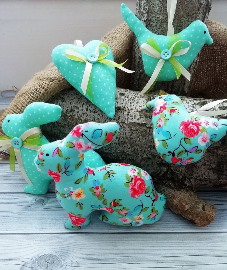 Set of 5 Easter Ornaments Stuffed Easter Bunny Easter Birds Etsy