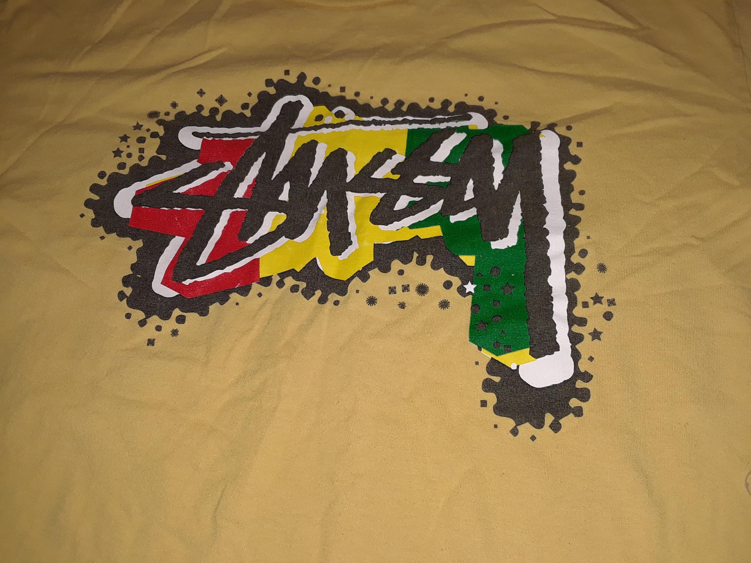 Vintage Stussy Tee Shirt Red Green Gold Yellow Rasta Colors 1990