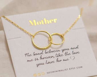Colar personalizado para mãe, com pingente de círculos entrelaçados, da filha para a mãe. Presente perfeito para o Dia das Mães.