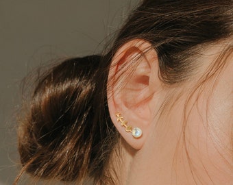 Statement Schmuck Fernweh Hochzeit Geschenke für Sie Mond Phase Ohr Kletterer edlen Schmuck Mondstein Ohrringe himmlischen Goldschmuck Boho zierlich