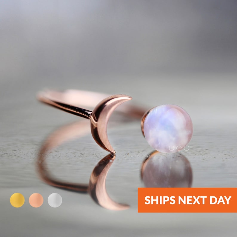 Celestial Jewelry Moonstone Ring For Women Gem stone Ring For Best Friend Gift Bohemian Jewelry Mother's Day Gift For Her 