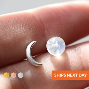 Raw Gem Jewelry Moonstone Mismatched Minimalist Earrings Geominimalist Crescent Moon Earrings Gift For Her Celestial Jewelry Witch Boho