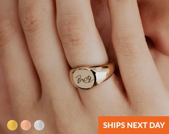Actual Handwriting Signet Ring Personalized Ring for Men Wedding Gift Engraved Rings Women Handwritten Memorial Jewelry Handmade Gift Unisex