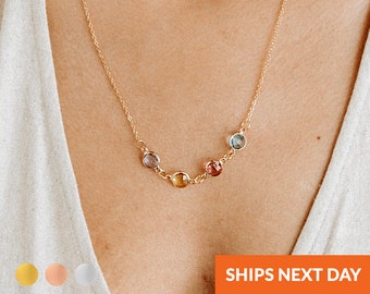 Personalized Birth Stone Necklace for Mom Family Birthstone Necklace Grandma Gift Birthstone Mom Jewelry for Women Handmade Charm Necklace
