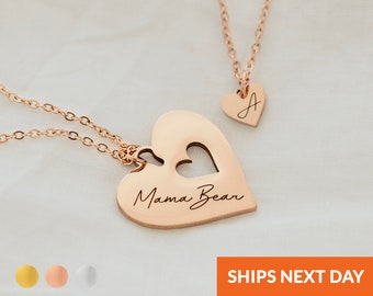 Personalized Mother Daughter Necklace Mommy and Me Two Necklace Set Unique Mothers Day Gift Gifts for Her Heart Necklace Mom Child Jewelry