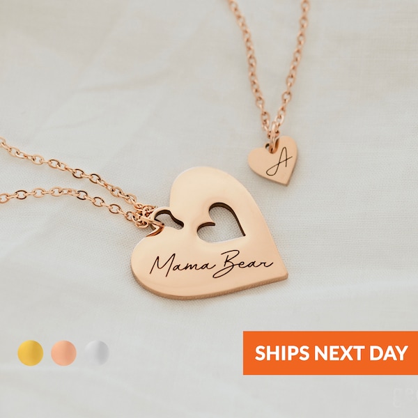Personalized Mother Daughter Necklace Mommy and Me Two Necklace Set Unique Mothers Day Gift Gifts for Her Heart Necklace Child Mom Jewelry
