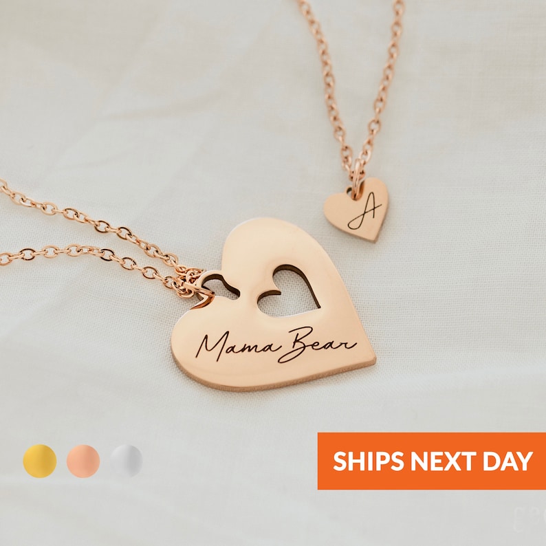 Personalized Mother Daughter Necklace Mommy and Me Two Necklace Set Unique Mothers Day Gift Gifts for Her Heart Necklace Child Mom Jewelry image 1