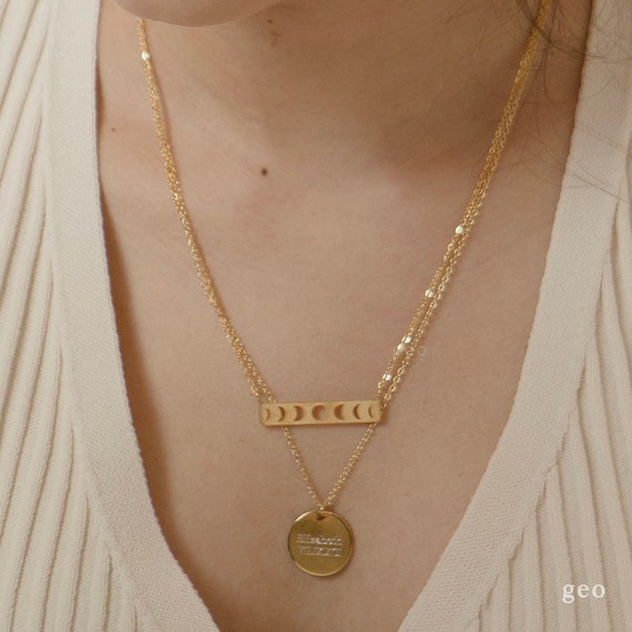 Bar Necklace Gold Moon Phase Necklace 