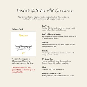 May include: A printable card with a white background and black text. The card features a variety of quotes about love, family, and life. The text includes phrases like "The bond between you and me is forever", "You're like the moon", and "Forever in our hearts".