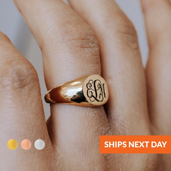 Gold Signet Ring Personalized Ring Engraved Ring Monogram Ring for Him Personalized Jewelry Mens Ring Handmade Jewelry Wedding Gift Initial