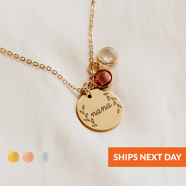 Personalized Gift Jewelry Mom Necklace Grandma Gifts Birthstone Necklace for Mom Mama Nana Family Wreath Pendant Necklace Mother's Day Gift