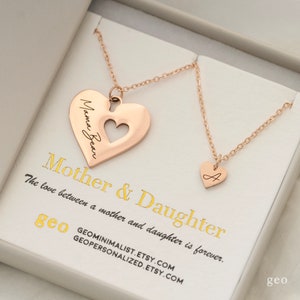 Personalized Mother Daughter Necklace Mommy and Me Two Necklace Set Unique Mothers Day Gift Gifts for Her Heart Necklace Child Mom Jewelry image 4
