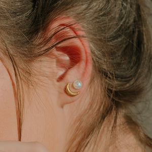 Natural Moonstone And Crescent Moon Earrings Mismatched Stud Earrings Dainty Earrings Raw Gemstone Jewelry Boho Earrings Gift Witch Wiccan