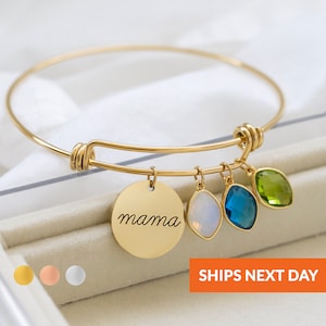 Pulsera personalizada para mamá, regalo para el día de la madre, brazalete con piedra de nacimiento para abuela, pulsera para mamá, piedra de nacimiento familiar, suegra, cumpleaños hecho a mano