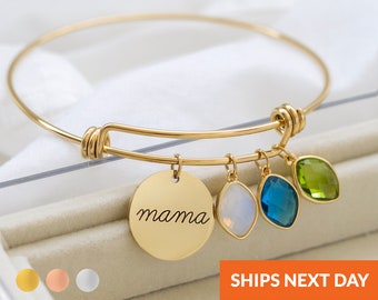 Personalized Mama Bracelet Charm Gold Jewelry Birthstone Bangle for Grandma Mom Bracelet Family Birthstone Mother in Law Handmade Birthday